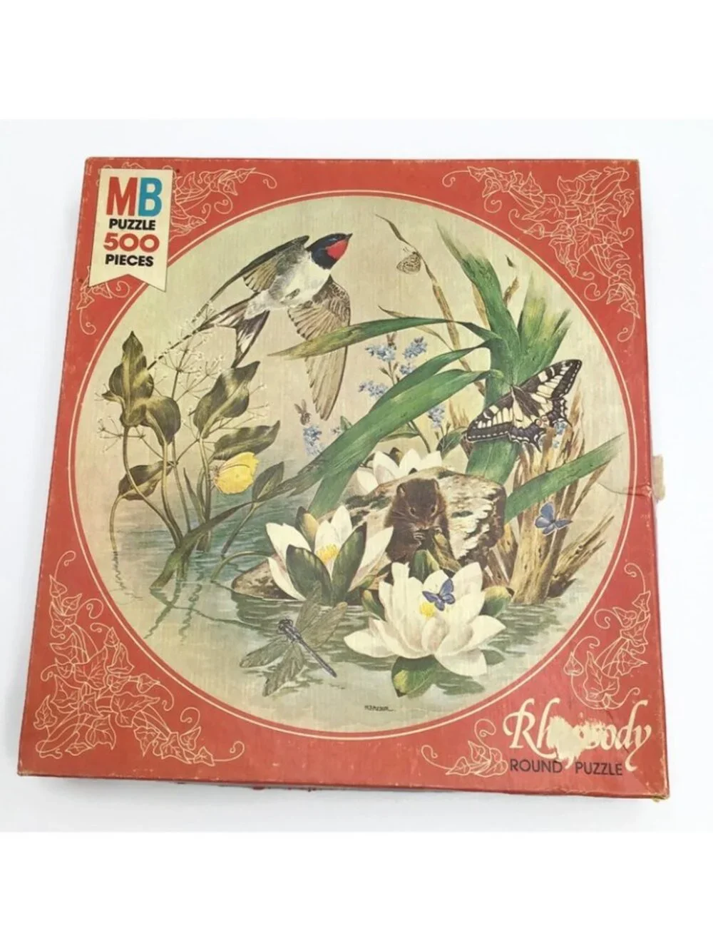 Milton Bradley Rhapsody Series Vintage Bird 500 Piece Round Puzzle Complete